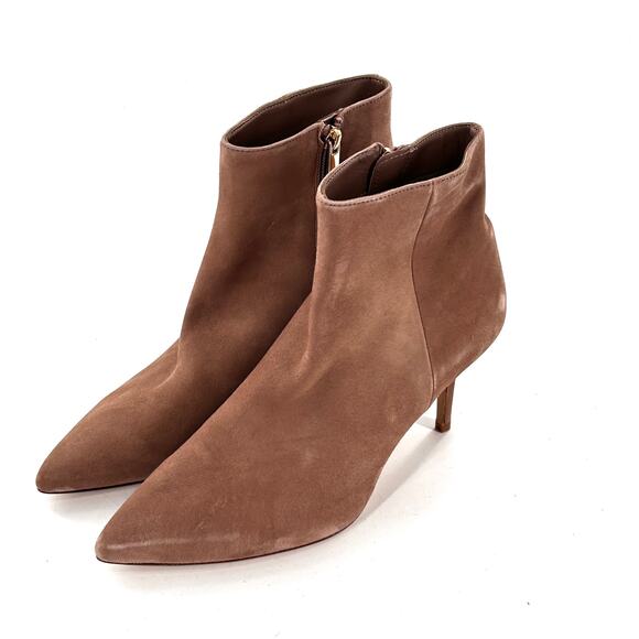 L’agence Aimee Brown Beige Suede Heeled Ankle Boots 10.5 41 Pointed Toe NWOT Tan - Picture 1 of 6